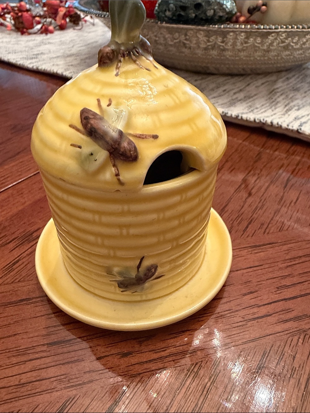 Goebel Yellow Ceramic Beehive Jar with Brown Bee Accents